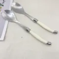Edelstahl Salatbesteck mit elfenbeinfarbigen Griffen, elegantes europäisches Besteck Set. - 2-teiliges Set mit cremeweißem Kunststoffgriff