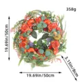 Corona floral artificial de Acción de Gracias con calabazas, eucalipto y arce de otoño. - Guirnalda Grande de Flores de Calabaza 55CM (J2-1)