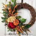 Corona de otoño de Acción de Gracias con calabaza artificial, bayas y hojas de arce. - Guirnalda de Calabaza y Hortensia Roja de Otoño (J1-18)