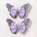 Set simpatici fermagli per capelli a farfalla per bambini fiocco viola glitterato. - Viola (2A-25)