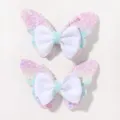 Set fermagli capelli farfalla glitter bambini, simpatico fiocco bianco accessori - Sfumato Multicolore (2A-34)