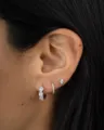 Silver multi-style moissanite hoop and stud earrings set, elegant everyday commuting jewelry. - Triple-Diamond Moissanite Earrings (White Gold) / Silver