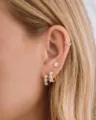 D-color moissanite three-stone hoop earrings set, elegant gold-plated daily wear jewelry. - Triple-Diamond Moissanite Earrings (Yellow Gold) / Gold