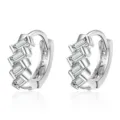Silver Moissanite Baguette Huggie Hoop Earrings Elegant Minimalist Daily Wear Jewelry - Geometric Huggie Earrings (White Gold) / Silver