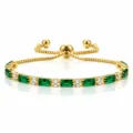 Gold plated green and clear zircon slider tennis bracelet adjustable crystal wrist jewelry - Green and White