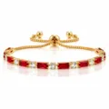 Gold plated adjustable tennis bracelet with red rectangular and clear round cubic zirconia stones. - Red and White