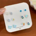 Niedliches blaue Ohrstecker Set für Damen, zartes Blumen und Schmetterling Design. - 6 Stück/Packung / ZS4 Blauer Schmetterling