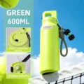 Green 600ml stainless steel sports water bottle with dual drinking lids and portable strap - 620ml / Green (Gen 1)