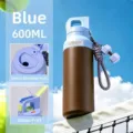 Portatil botella de agua deportiva de acero inoxidable aislada doble tapa 600ml azul - 620ml / Café (Gen. 1)