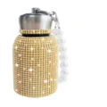 Stalen thermosfles met strass steentjes en parelhandvat, handige sportbeker en leuk cadeau. - 300ml (10oz) / Helder Goud (Pareldecoratie)