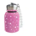 Roze strass roestvrijstalen thermosfles met elegante witte parelketting handgreep. - 300ml (10oz) / Rozerood (Pareldecoratie)