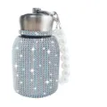 Draagbare strass roestvrijstalen buik thermosbeker met parelketting riem variant SKU. - 300ml (10oz) / Blauw (Pareldecoratie)