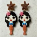 Retro resin mermaid earrings, cute cartoon girl design with star drop studs for women. - 2609180 star mermaid earrings
