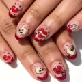 Short glossy press-on nails with tattoo style heart, rose, and skull art for daily wear. - Vintage Tattoo Rose Heart Style (YS173)
