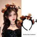 Halloween headband cute bear pumpkin lace bow hair hoop party costume cosplay props - Style 14 Pumpkin Bear Bat