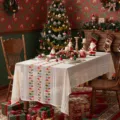 Christmas Embroidered Lace Tablecloth Holiday Dining Table Mat Festive Beige Variant Style - Christmas Tricolor Foliage