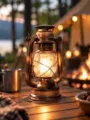 Solar LED camping lantaarn, draagbare vintage koperen stormlamp voor buiten tent en tuin. - Cilindrisch