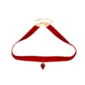 Collar Gargantilla de Terciopelo Rojo Estilo Gótico Lolita con Colgante Fresa Dorado - Estilo de Terciopelo de Doble Capa con Diamantes de Imitación (DZ-286) / Burdeos