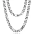 Stainless steel cuban link chain necklace for men and women, classic silver polished jewelry. - 21cm Titanium Steel Bracelet / 10mm Rounded Cuban Chain