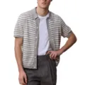 Men's summer casual short-sleeve hollow knit polo shirt grey white stripes stylish top - M / Tops / Gray