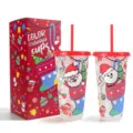 Christmas color changing cups set PP plastic cold cups with red straw and holiday gift box packaging - 2026 New Christmas Two-Piece Set