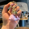 Pink iridescent acrylic whale keychain with golden keyring and bell for cute bag accessory - BH-1346 (Small Whale)