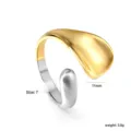 Detailed view of irregular two-tone open ring, showing size 7, width 11mm and weight 3.8g. - US 7 / Two-tone Waterdrop Splicing Ring (RI128007M)