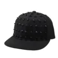 Casquette de baseball noire à rivets style punk hip hop bord plat chapeau streetwear. - Casquette en Tissu à Rivets Tout Noir