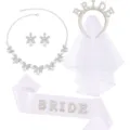 Πλήρες σετ αξεσουάρ bachelorette με λαμπερό κολιέ σκουλαρίκια πέπλο στέμμα και ζώνη νύφης - Ένα μέγεθος / Σετ Πέντε Τεμαχίων Bride (XL005)