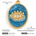 Colgante de mal de ojo de acero inoxidable esmaltado azul dorado para hacer joyas - Estrella Mal de Ojo (PJ92081)