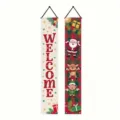 Christmas porch banner hanging flags outdoor indoor holiday decorations red green plaid santa - Welcome Snowflake Plaid Style (SDMD932) / 180x30cm