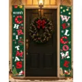 Christmas porch banners set holiday decorations outdoor hanging signs for front door decor - Green Background Door Scene Style (SDMD948) / 180x30cm