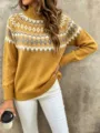 Detailed shot of women's mustard yellow turtleneck jacquard sweater with cozy knit texture. - 3XL / Tops / Yellow (9008)