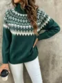 Women winter turtleneck jacquard knitted sweater, cozy thick long sleeve pullover style. - 3XL / Tops / Green (9008)