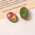 Breloques DIY en résine ovale fleurs séchées feuille d'or pour bijoux étui téléphone - Fleurs Séchées Vertes / Vert