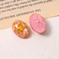 Cabochons ovales en résine DIY avec feuille d'or et fleurs séchées pour accessoires. - Rose