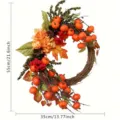 Autumn harvest artificial pumpkin wreath with maple leaves and berries, 55x35cm fall decor. - Multi-Head Pumpkin Wreath