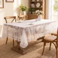 White lace tablecloth with delicate floral hollow design and elegant ruffle trim for dining table. - 140*140cm / White Round Mirror Flower (Ruffled)