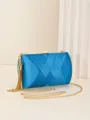 Blaue Satin Abendtasche Clutch mit goldener Kette, elegante Quaste für Party und Hochzeit. - Himmelblau