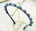 Cerchietto con cristalli blu strass fatto a mano accessorio capelli elegante donna - Stile SJ007 / Blu Design Incrociato