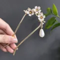 Traditionelle chinesische Haarnadel Emaille Blume Perle Quaste elegante Braut Haarspange - U-shaped hairpin 2863