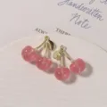 Pink glitter cherry charms DIY jewelry accessories sweet fruit pendants for earrings making. - Gold Stem Glitter Pink / 1 Piece