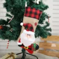 Calcetin de Navidad cuadros Santa peluche bolsa de regalo para arbol decoracion variante - Papá Noel Cuadros Buffalo