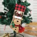 Calcetin de navidad con muñeco de peluche reno 3d cuadros buffalo decoracion de fiesta - Reno Cuadros Buffalo