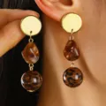 Chic Maillard style leopard print dangle earrings elegant gold metal statement jewelry - Amber Pendant with Leopard Bead (0030)