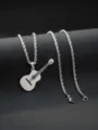 Roestvrij staal gitaar hanger ketting met touwketting voor mannen hiphop sieraden variant - Touwketting Ketting / Zilver