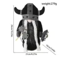 Standing Viking gnome plush doll with horn helmet, braided beard, axe and shield toy, 26cm - Black