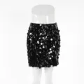 Black sequin mini skirt high waist bodycon party clubwear sparkly short skirt variant. - S / Black