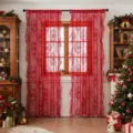 Französische pastorale rote Spitzen-Gardine mit Rüschen, halbtransparenter Vorhang für Zuhause. - Weihnachten Rot