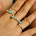 Σετ boho vintage δαχτυλίδια με τουρκουάζ για γυναίκες, λεπτομερές κοντινό πλάνο χρυσών δαχτυλιδιών. - Σετ Εθνοτικών Δαχτυλιδιών Τυρκουάζ Χρυσό KC / KC Χρυσό